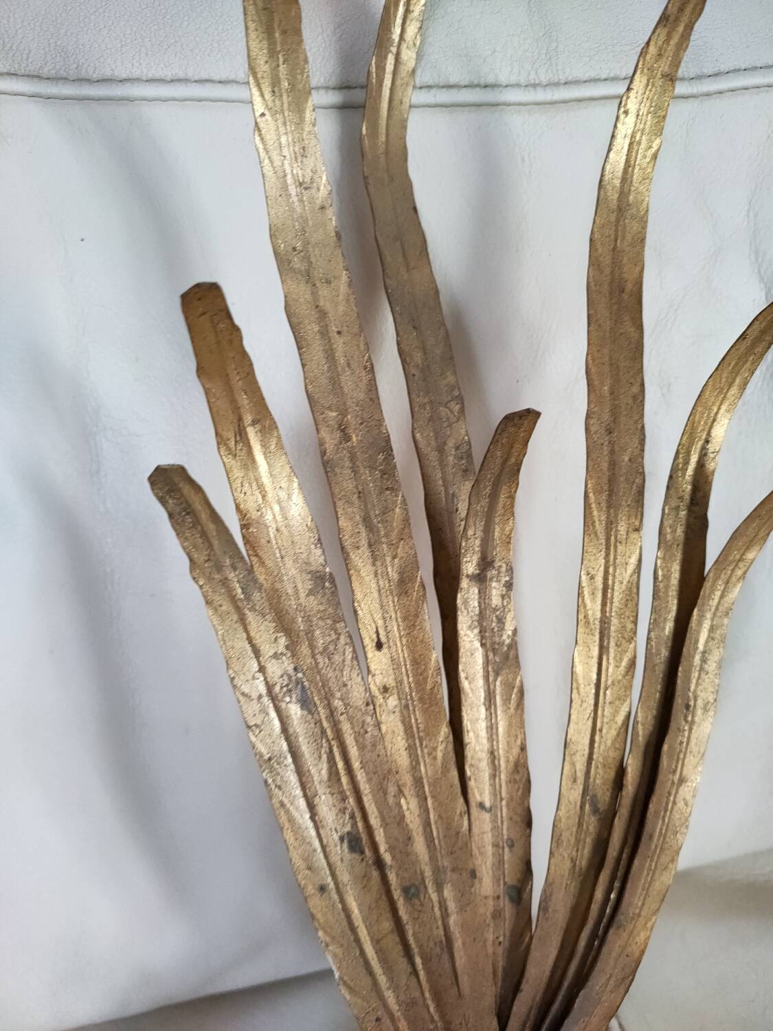 Pair of vintage wall lights, two golden arms, foliage