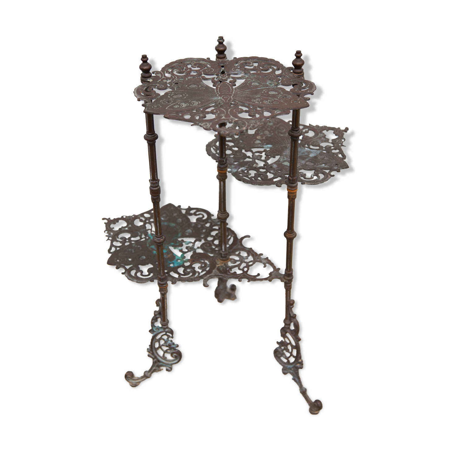 Old bronze harness 3 levels, bronze plant holder, butterfly patterns, planter, patio