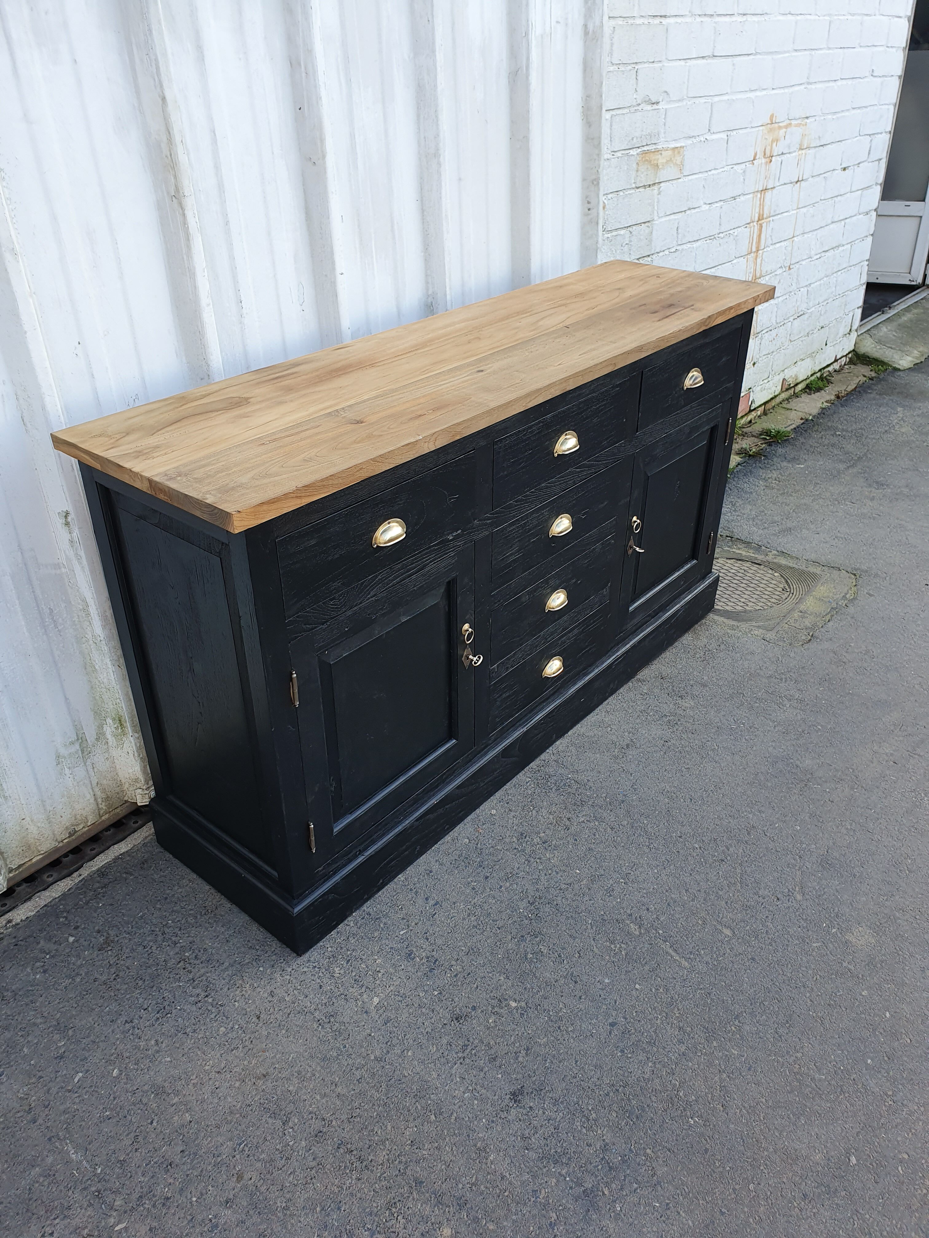 Industrial furniture craft six drawers two black doors