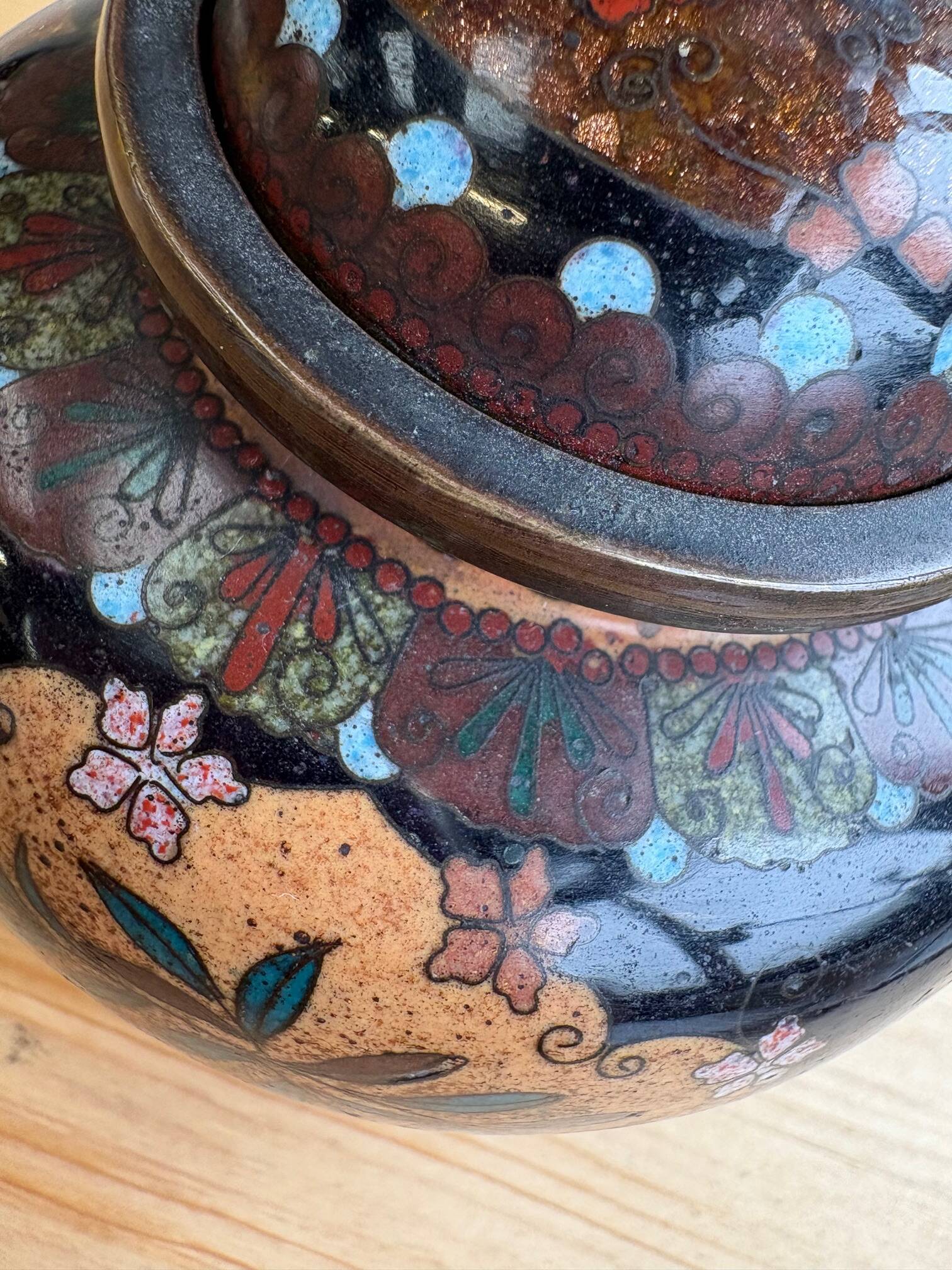 Chinese cloisonné ginger jar – floral and bird decoration – 1950-70