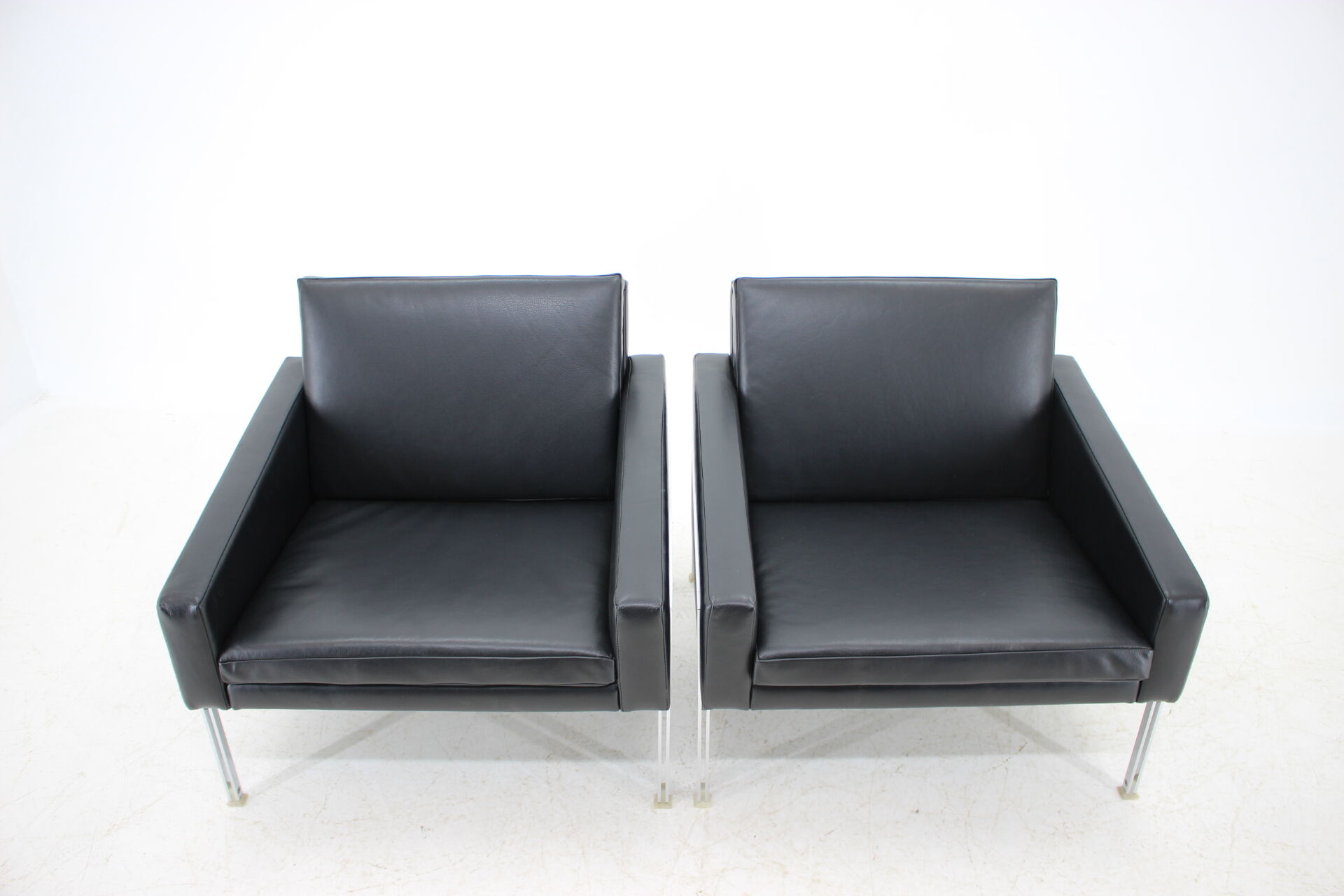 1960s Pair of Steel and Leather Armchairs by Lübke, Germany