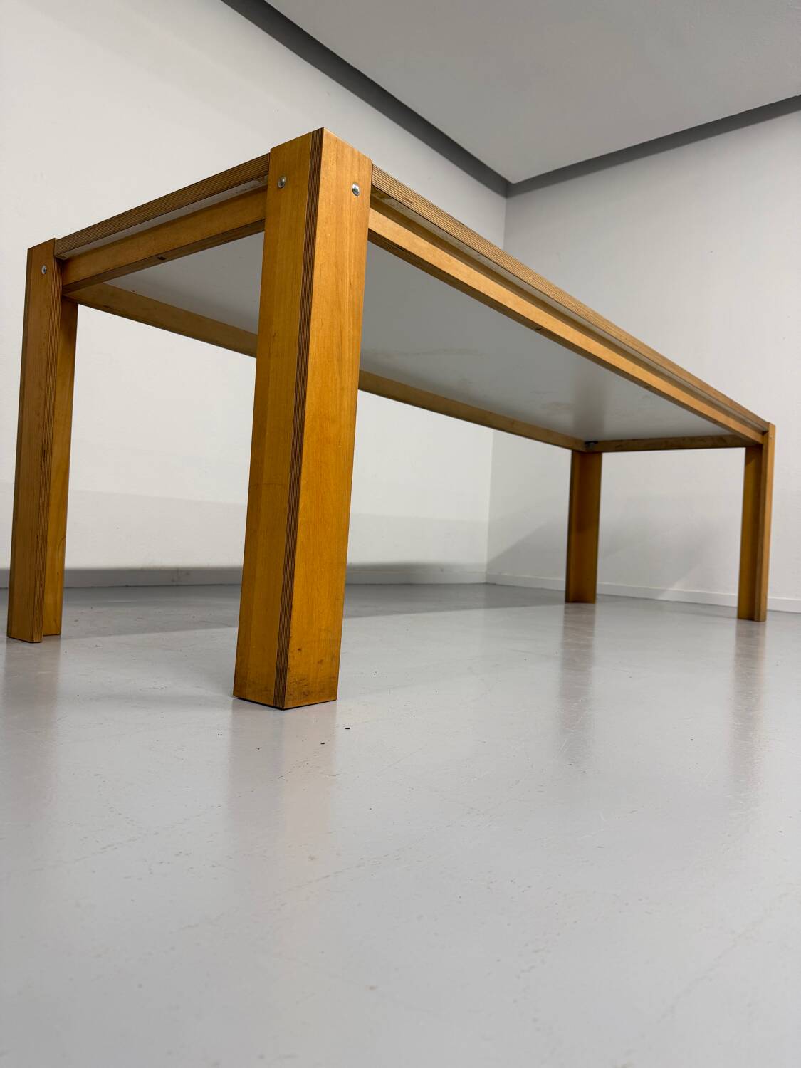 Large modernist plywood table, Memphis style, 1980s