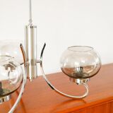 Chandelier Gaetano Sciolari, 3 lights, in chrome and smoked glass, 1970.