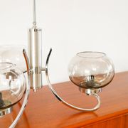 Chandelier Gaetano Sciolari, 3 lights, in chrome and smoked glass, 1970.