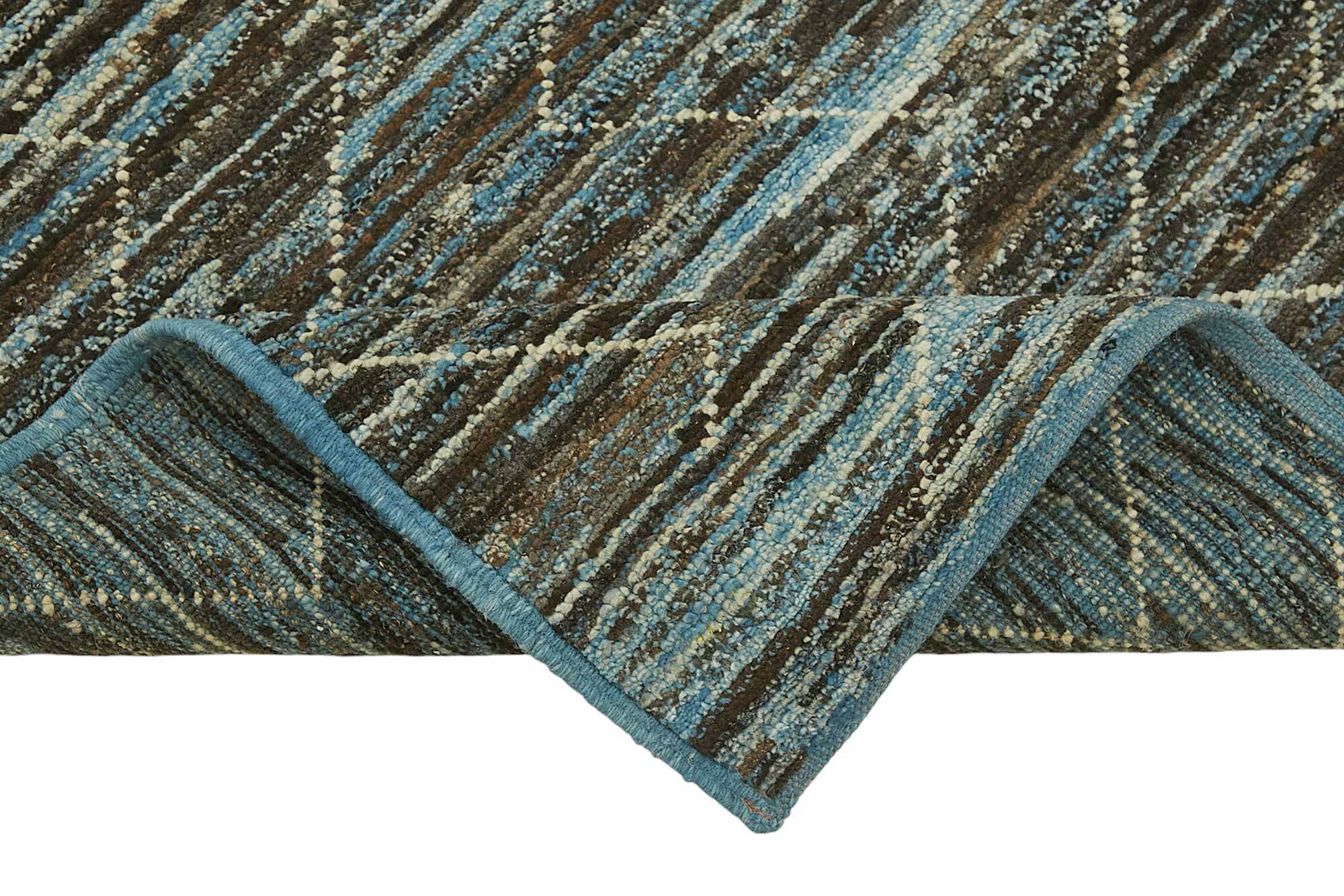 Handwoven Tribal One of a Kind 86 cm x 335 cm Blue Wool Runner Carpet