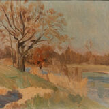 Oil on panel by Félix Labbé XXth riverside ceruse frame
