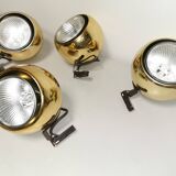 4 large golden ball spots, space age 60 70's. concord wall light on rails