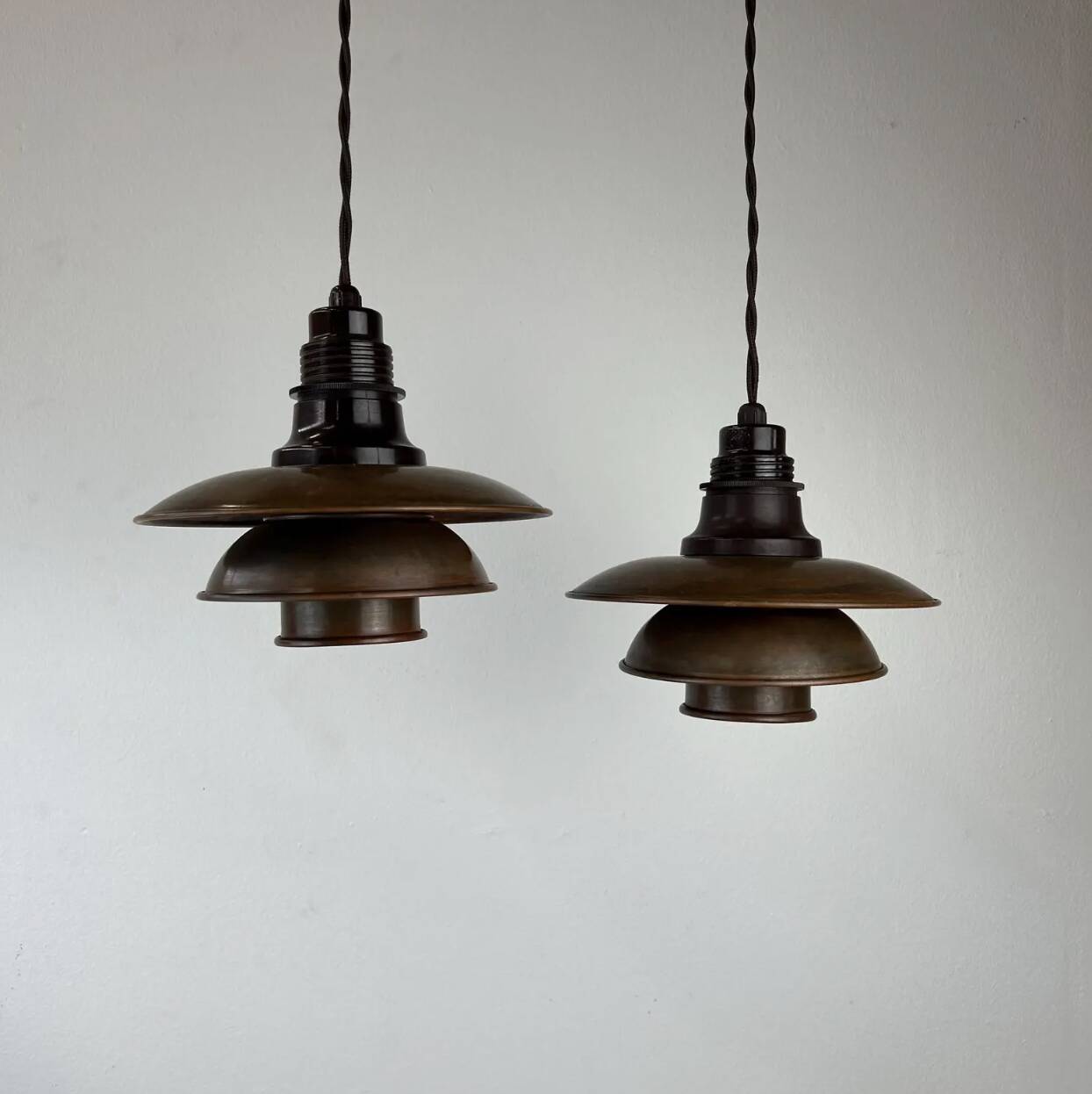 Pair of 1930s Poul Henningsen pendants in patinated Copper model 2/2