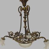 Louis XV style chandelier in bronze and frosted glass 20th century