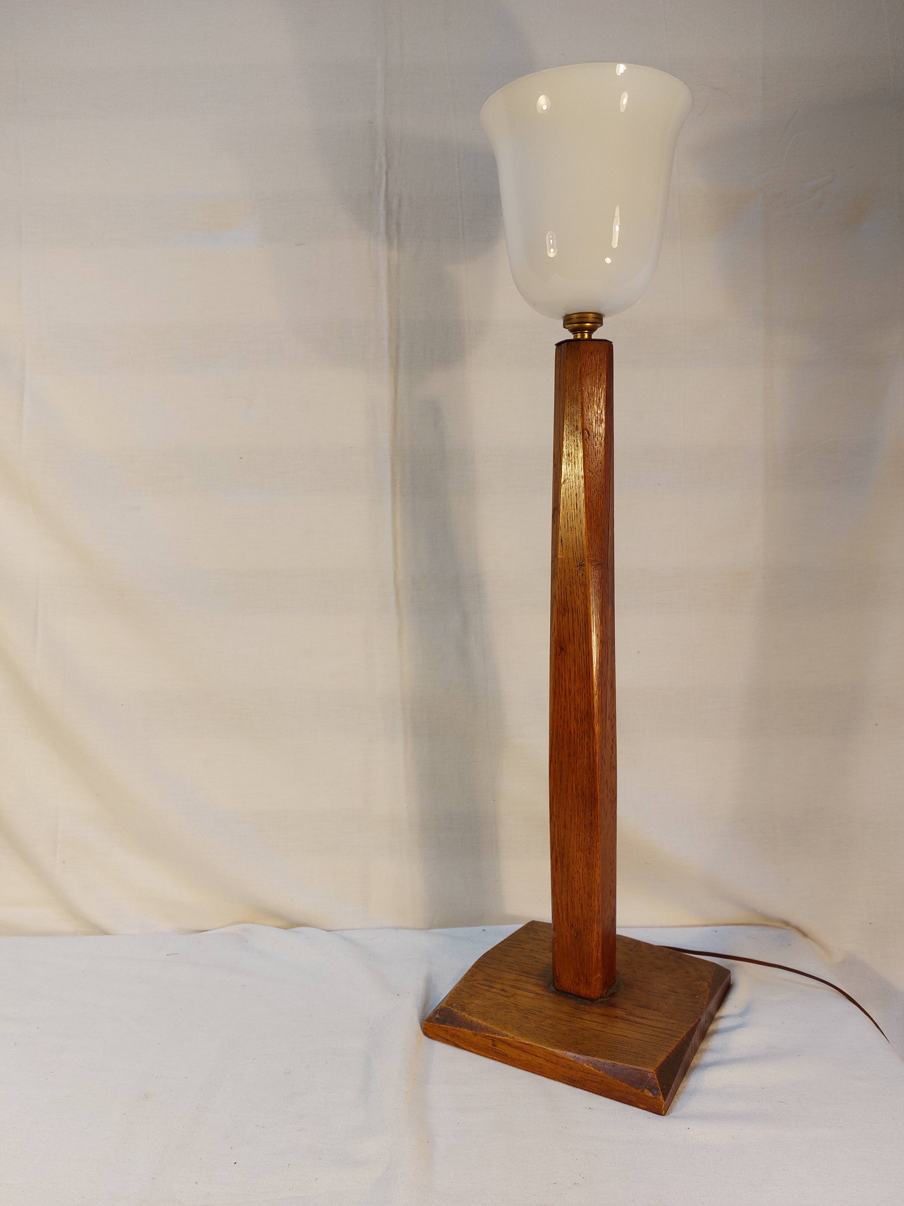 Old Art Deco table lamp 70 cm Mazda style in solid wood