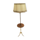 Gilded brass floor lamp with lampshade and wooden tablet around the years 50-60 dimension -H-164-