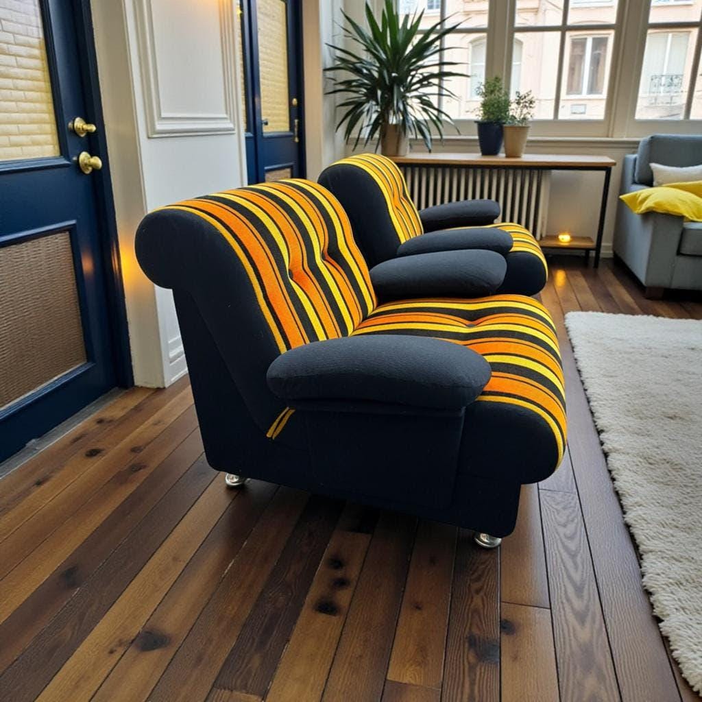Set de 2 fauteuils vintage orange et noirs space age