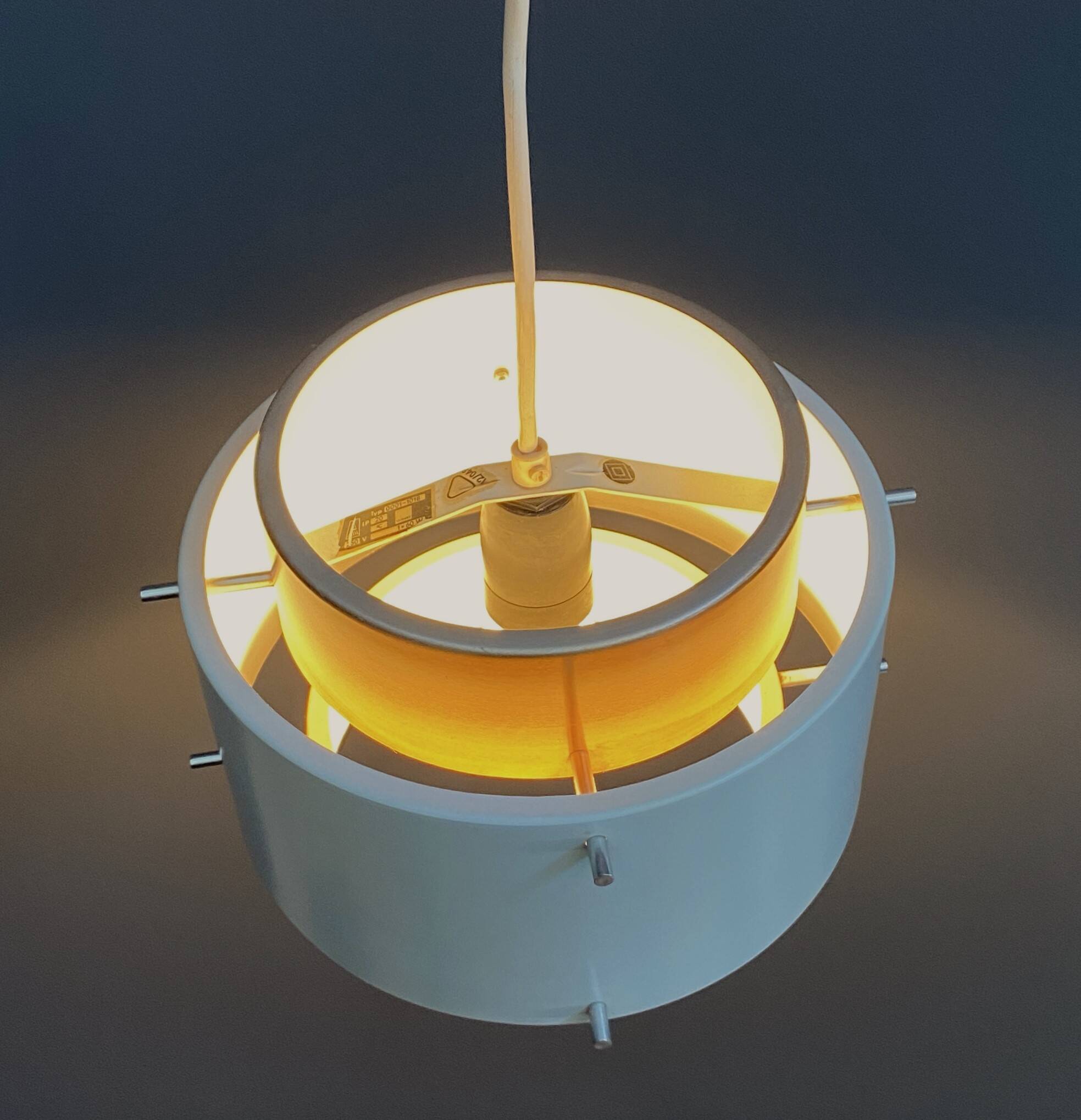 Metal, white and brass color pendant lamp by VEB 1960s