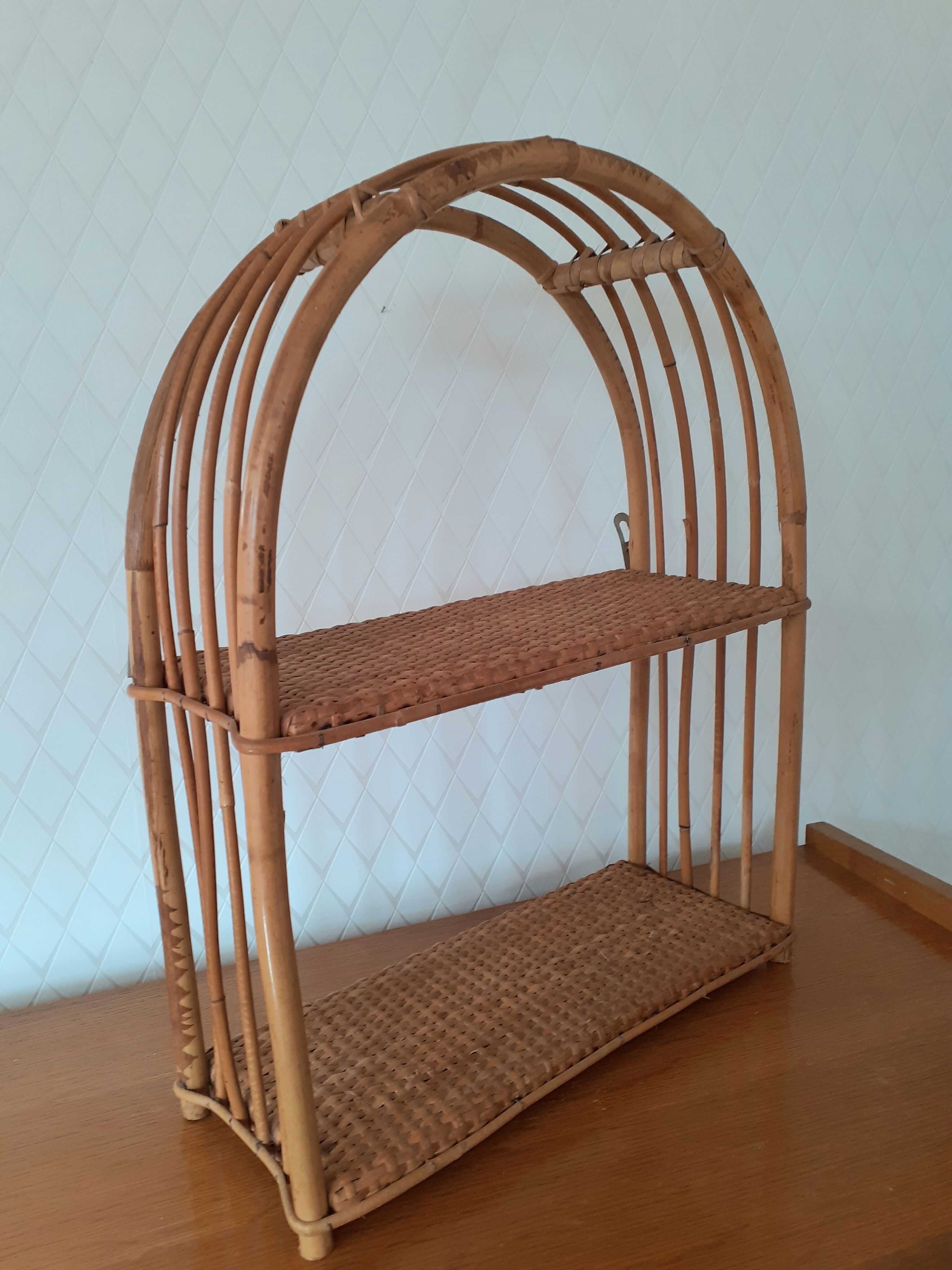 Rattan wall shelf