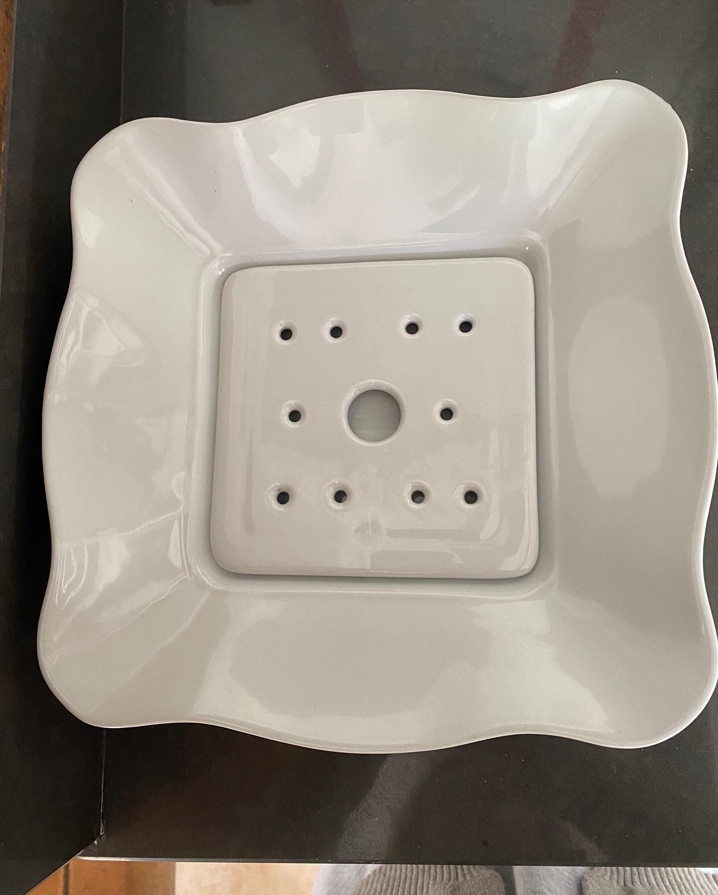 Square asparagus dish in white porcelain