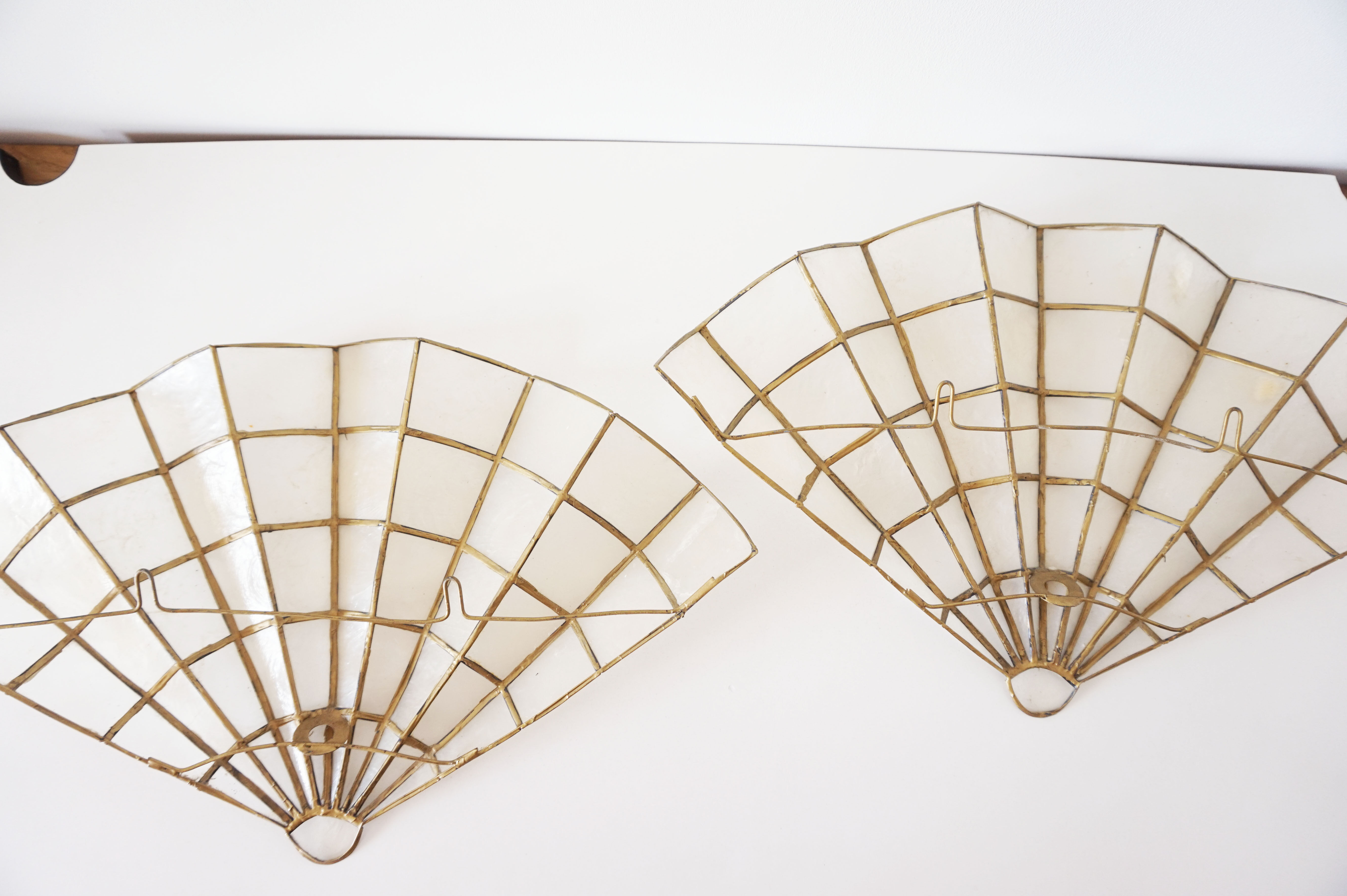 Pair of mother-of-pearl fan-shaped sconces