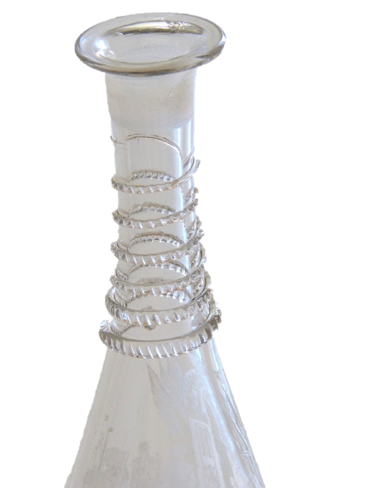 Bottle spiral old carved and decorated glass carafe