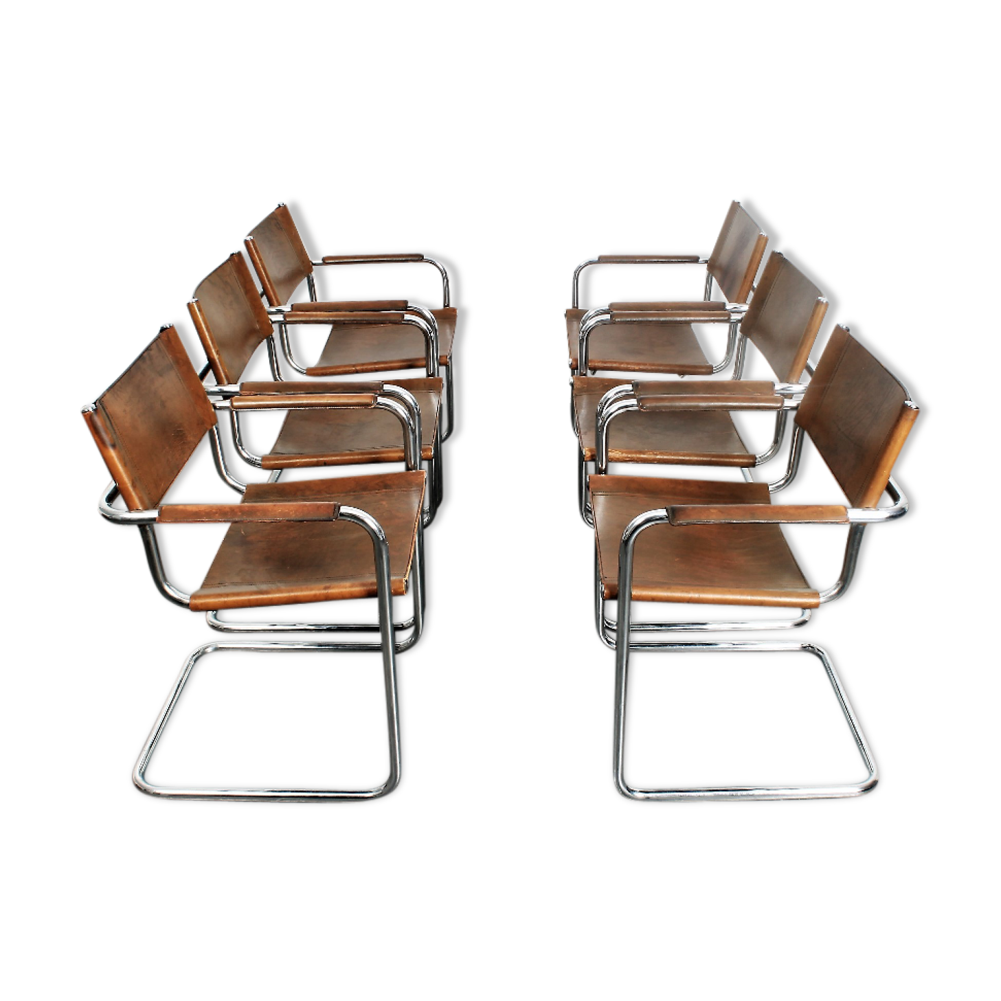 Set of six brown leather cantilever chairs Mart Stam
