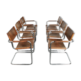 Set of six brown leather cantilever chairs Mart Stam