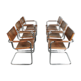 Set of six brown leather cantilever chairs Mart Stam