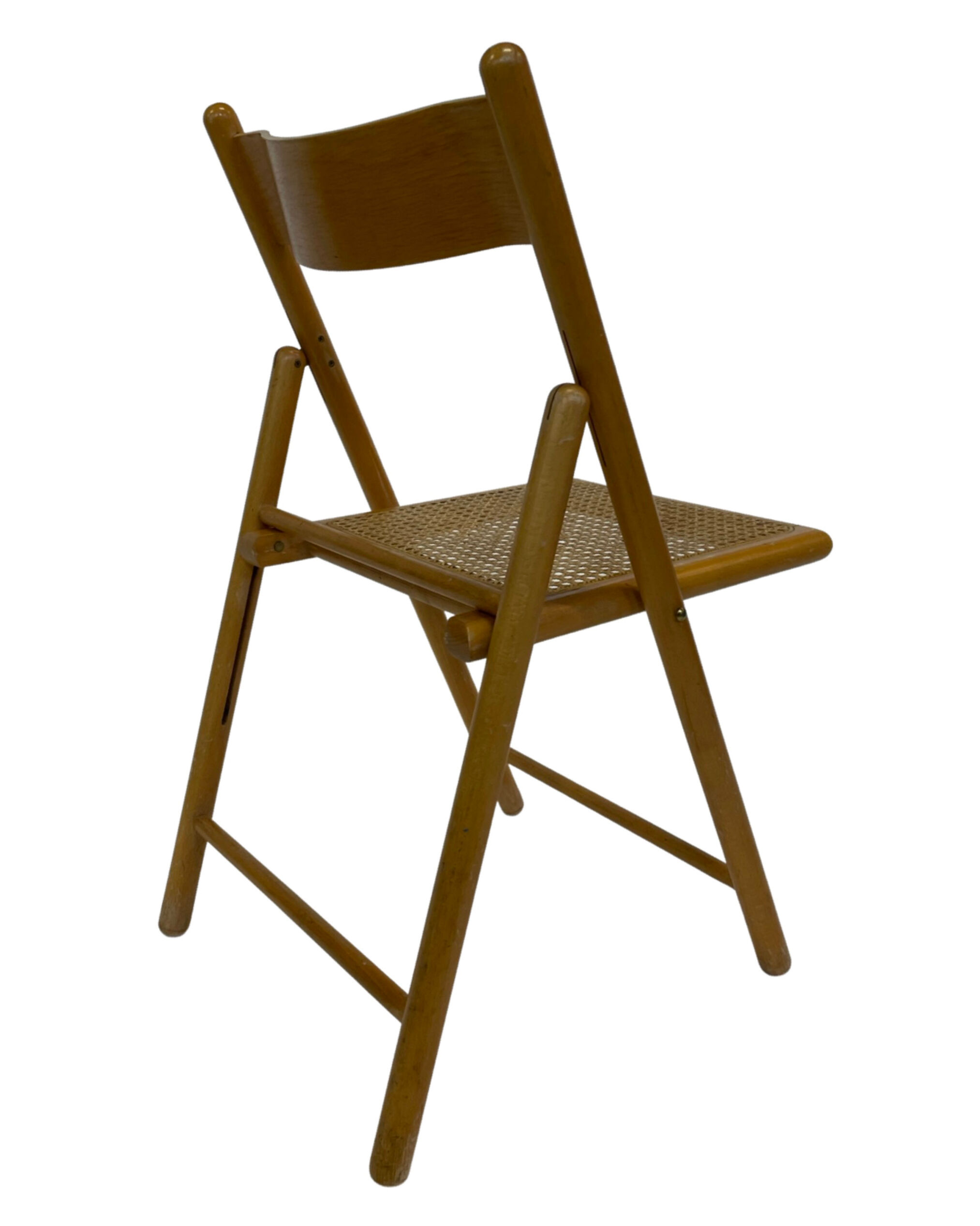 Set of four vintage folding chairs with webbing and wood 1970s