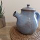 Ceramic teapot in blue/grey glaze, signed by Jeanne and Norbert Pierlot.