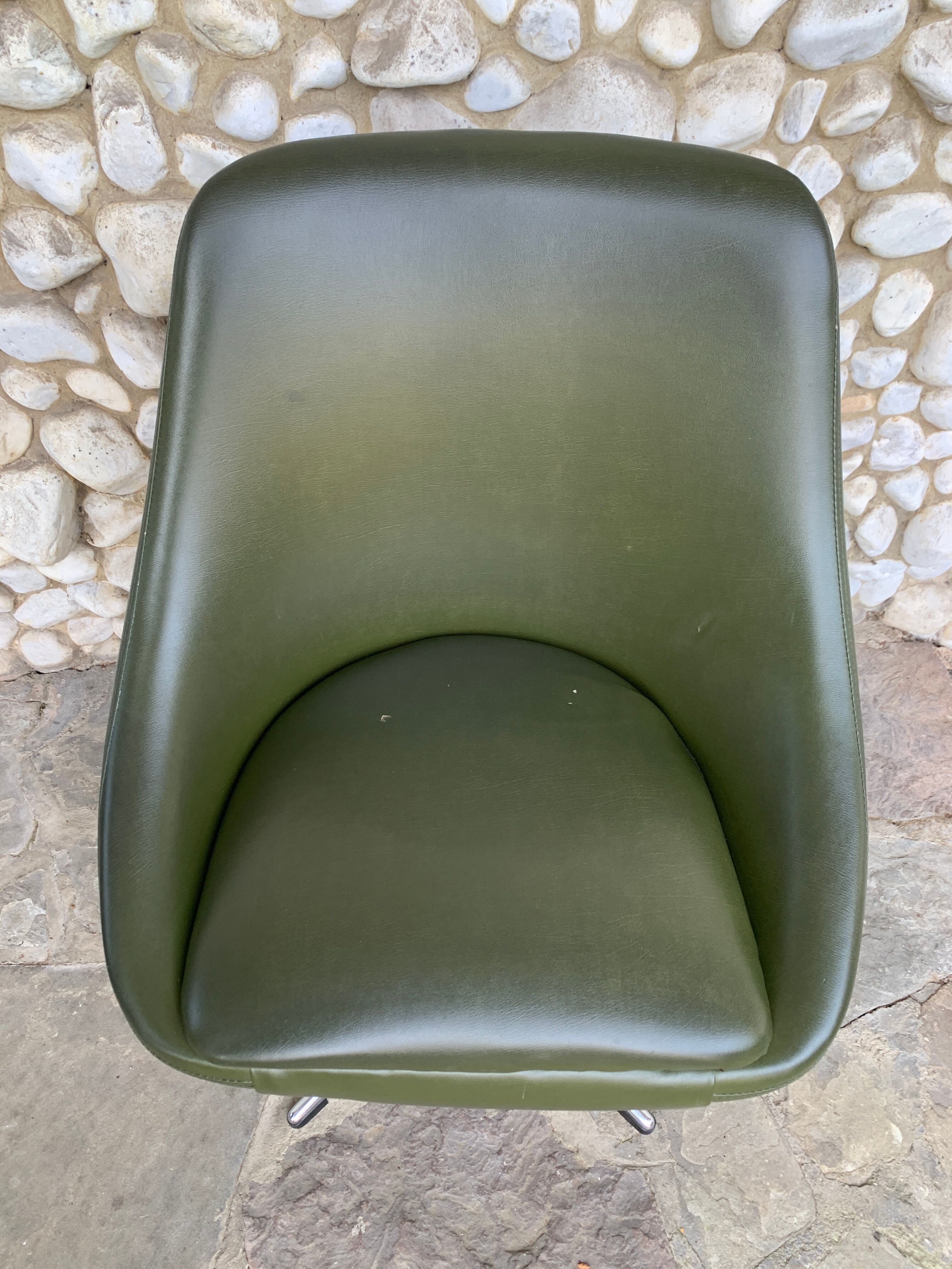 Vintage office chair olive space-age imitation leather 1970s