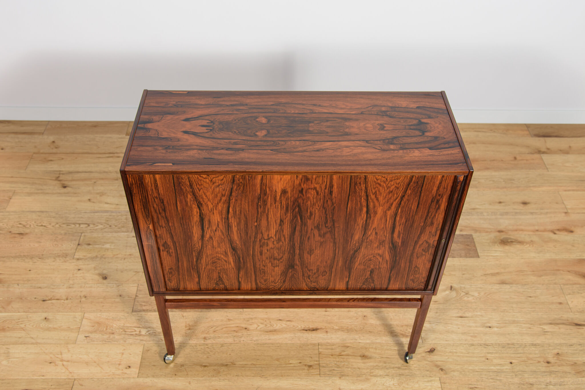 Mid-century rosewood bar with roller doors, Denmark, 1960s