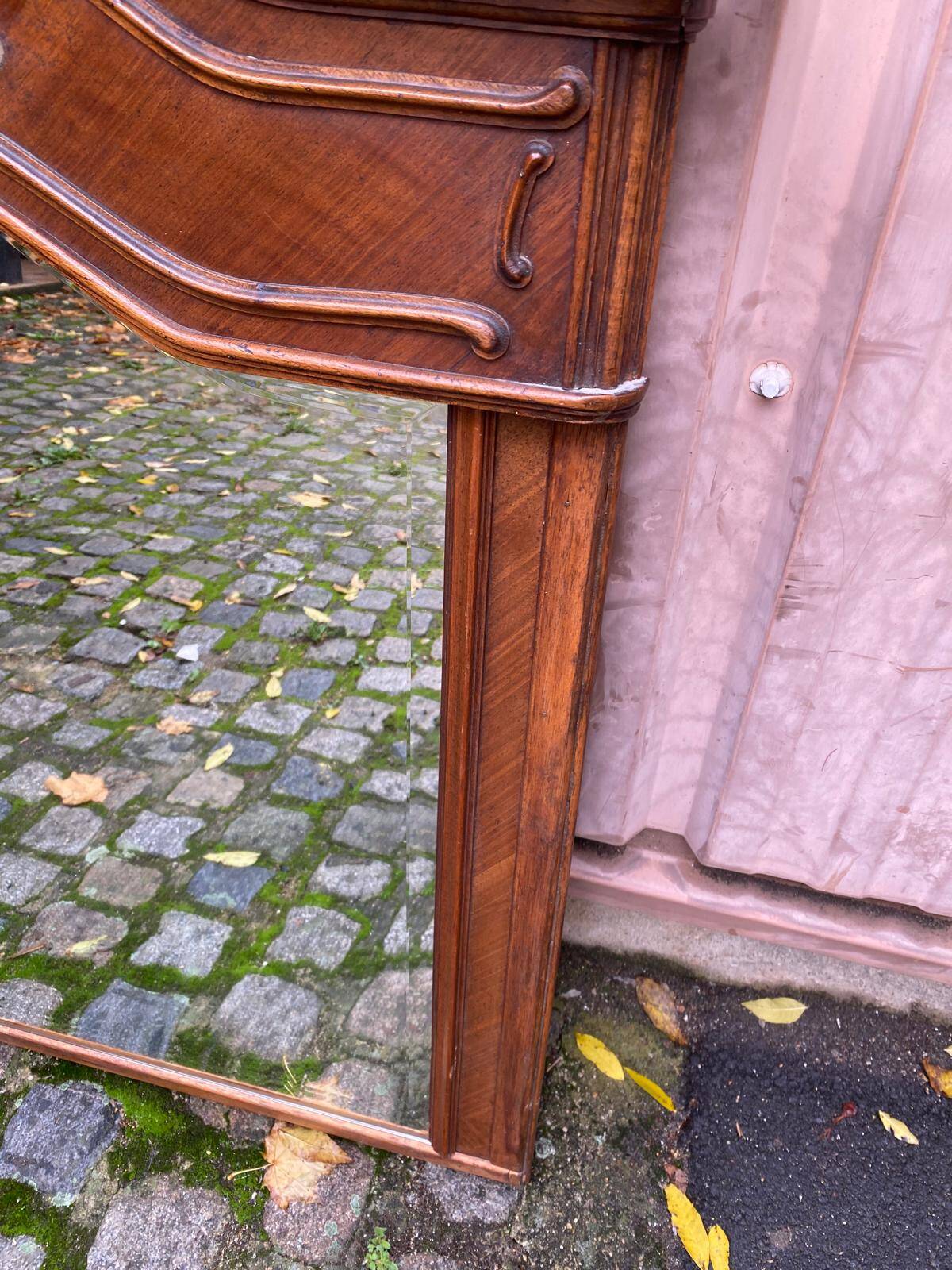 Renaissance mirror in solid carved oak, 19th century, 120x125cm