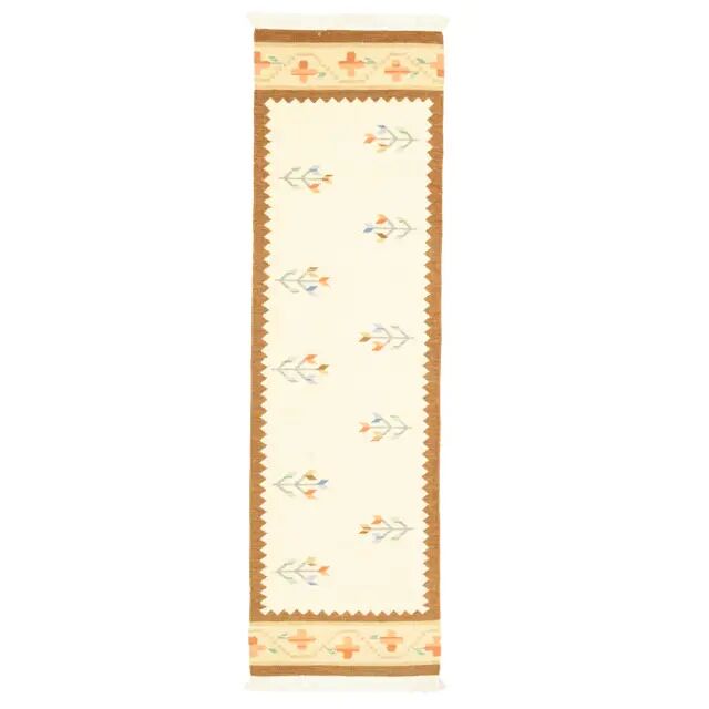 1970s Turkish Oushak Handmade Wool Cotton Beige Runner 71x283