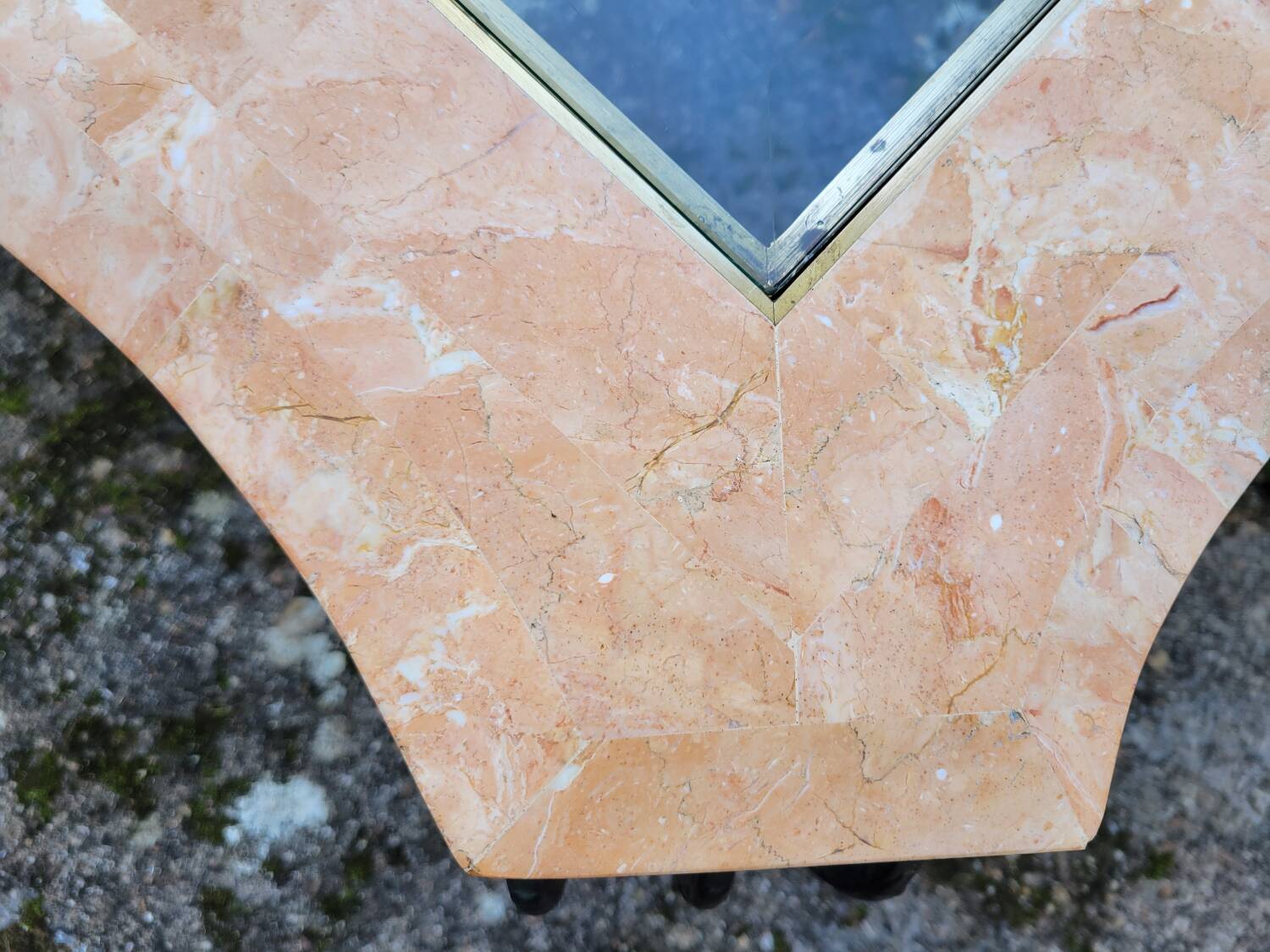 Pink marble and wrought iron coffee table