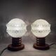 Pair Portuguese mid century wooden  table lamps
