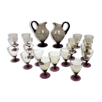 Amber Murano glass, straw and plum 24-piece set, Italy 1920s