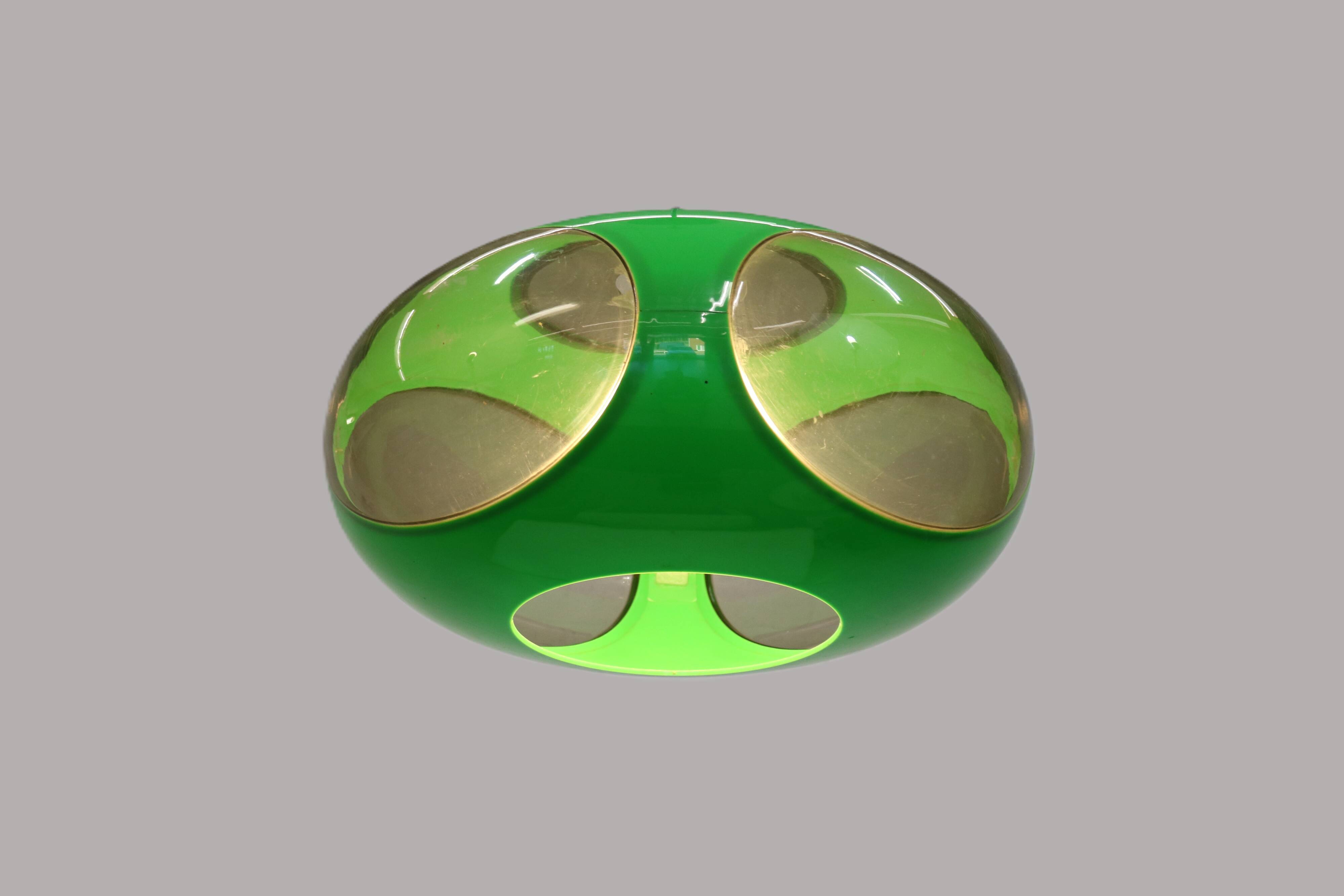 Massive Belgium Space Age UFO Lamp, Green Mid-Century Modern Lighting