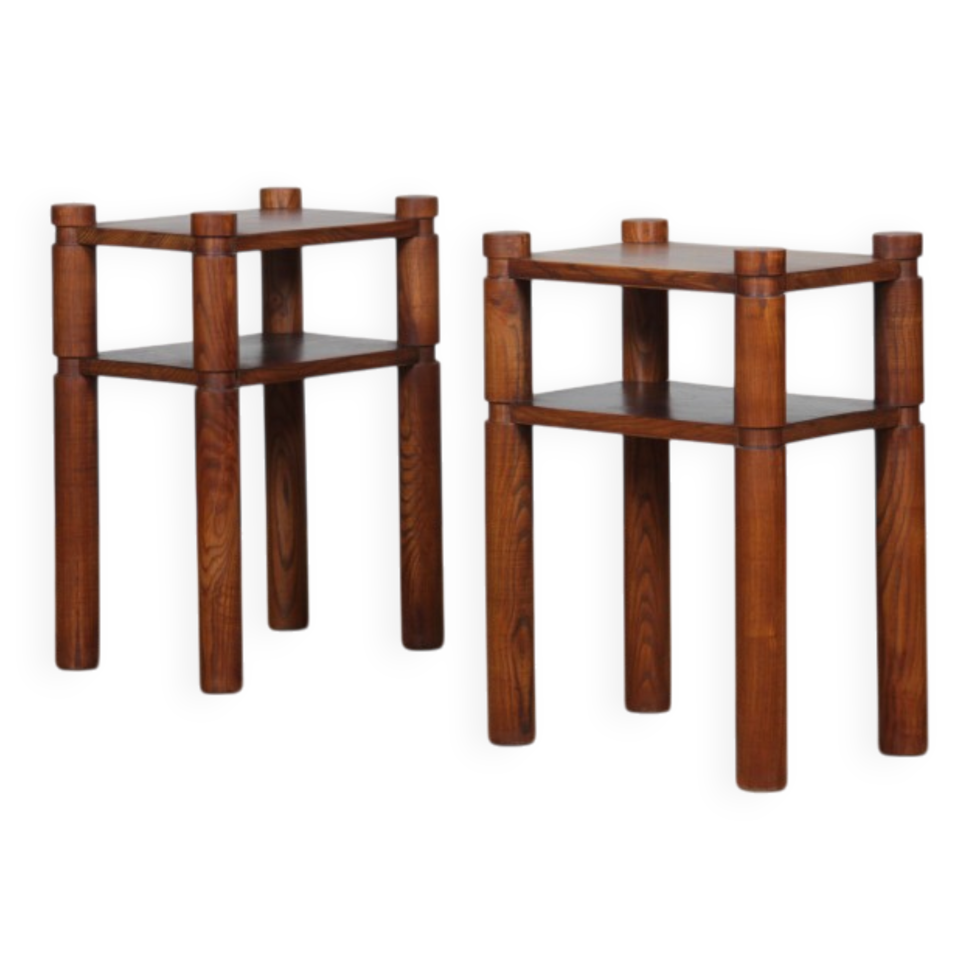 Pair of bedside tables/side tables in solid elm, 1950-60.