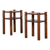 Pair of bedside tables/side tables in solid elm, 1950-60.