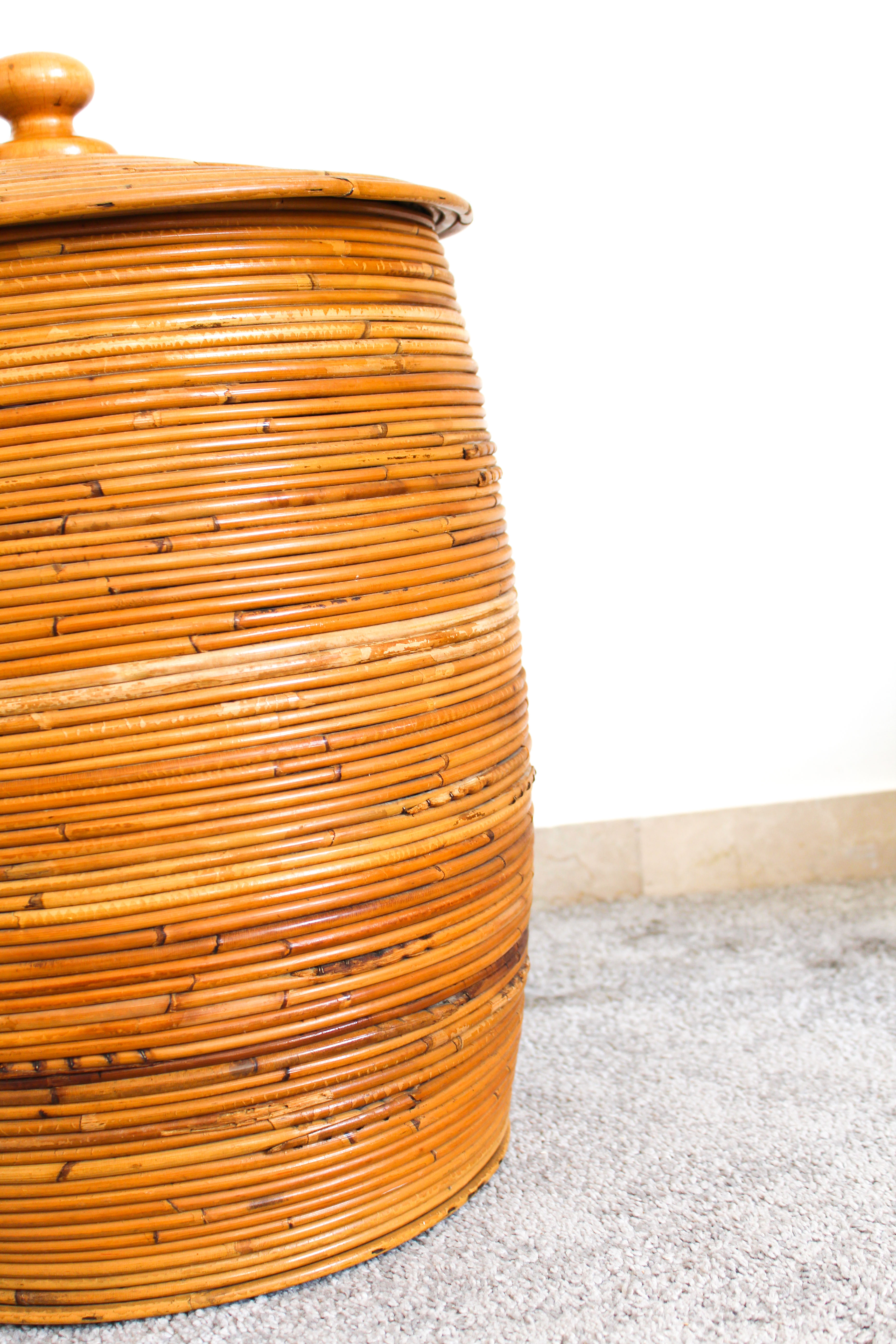 Cylindrical wicker basket, Italy 70's