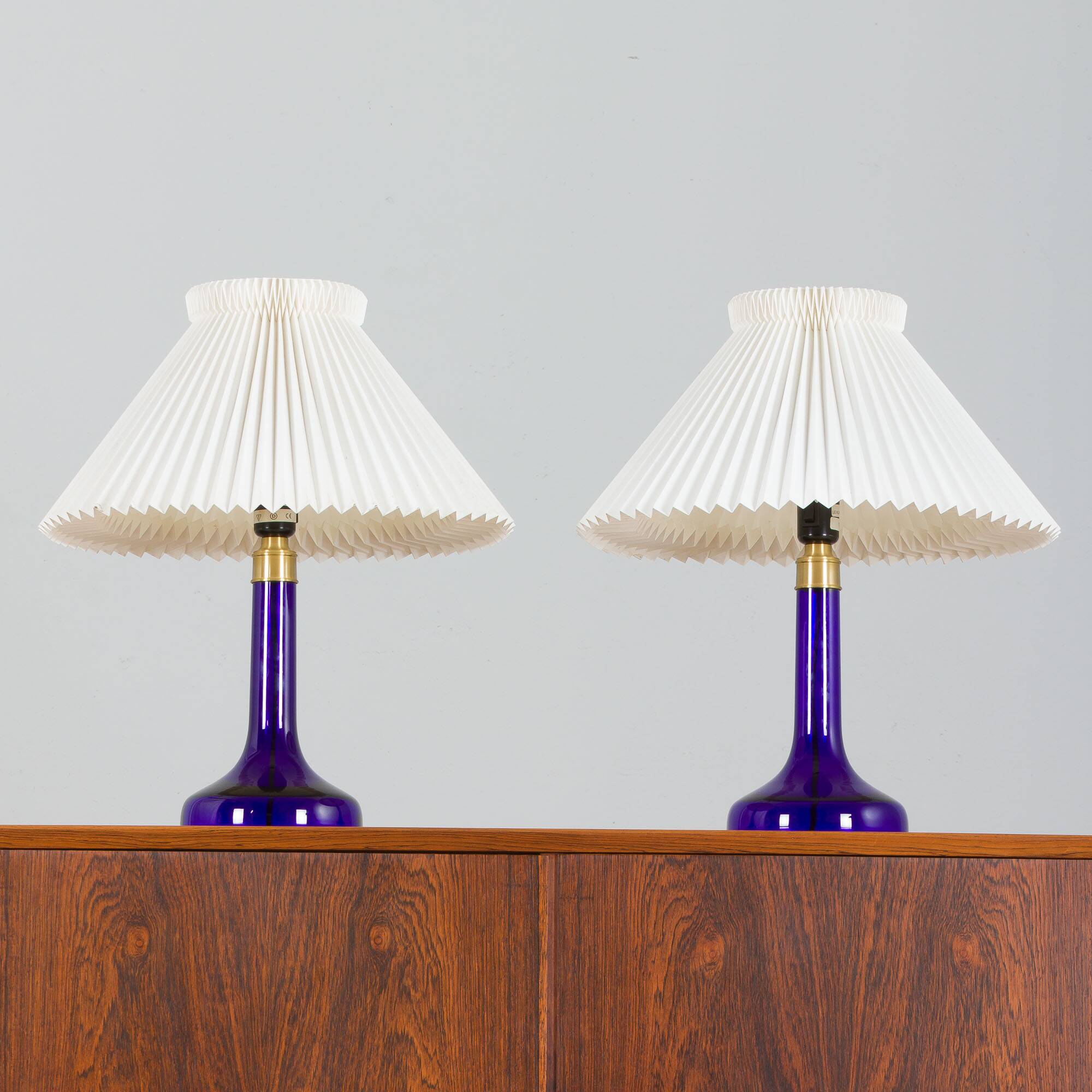 Pair of deep blue table lamps by Holmegaard for Le Klint, Denmark 1970s
