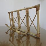 Bamboo rattan coat rack, 3 hooks 70s