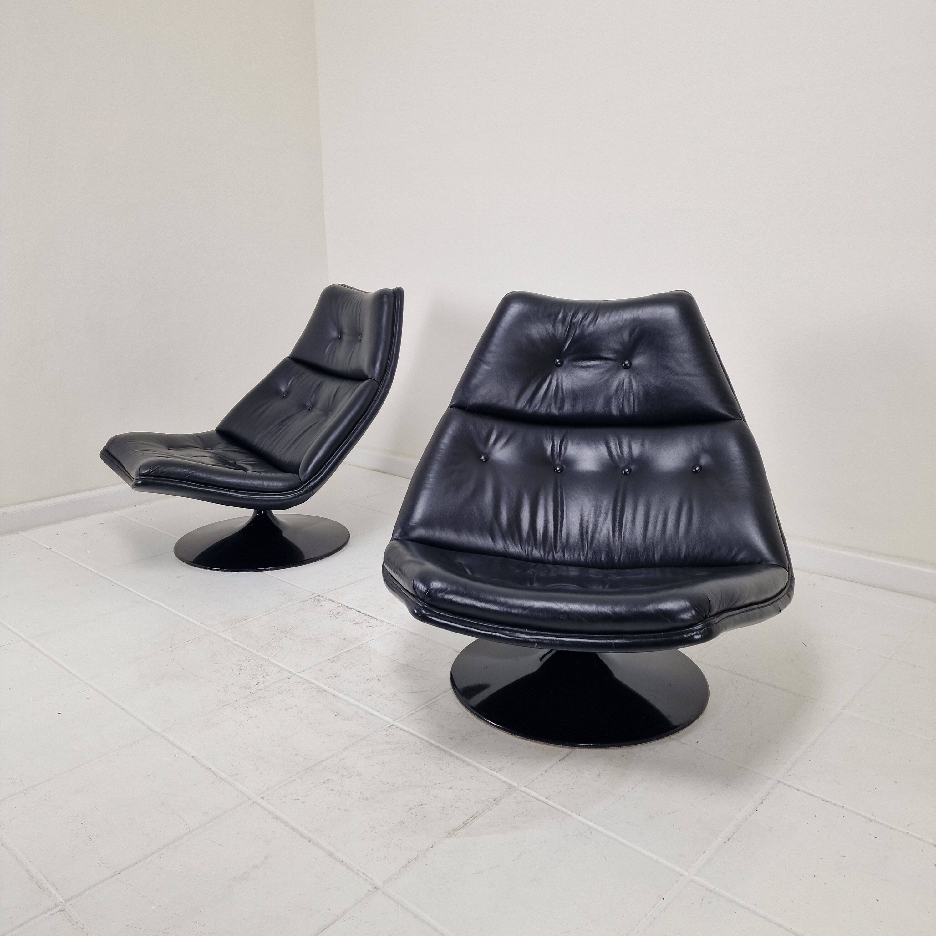 Artifort F511 Lounge Chair by Geoffrey Harcourt in Leather, 1970's