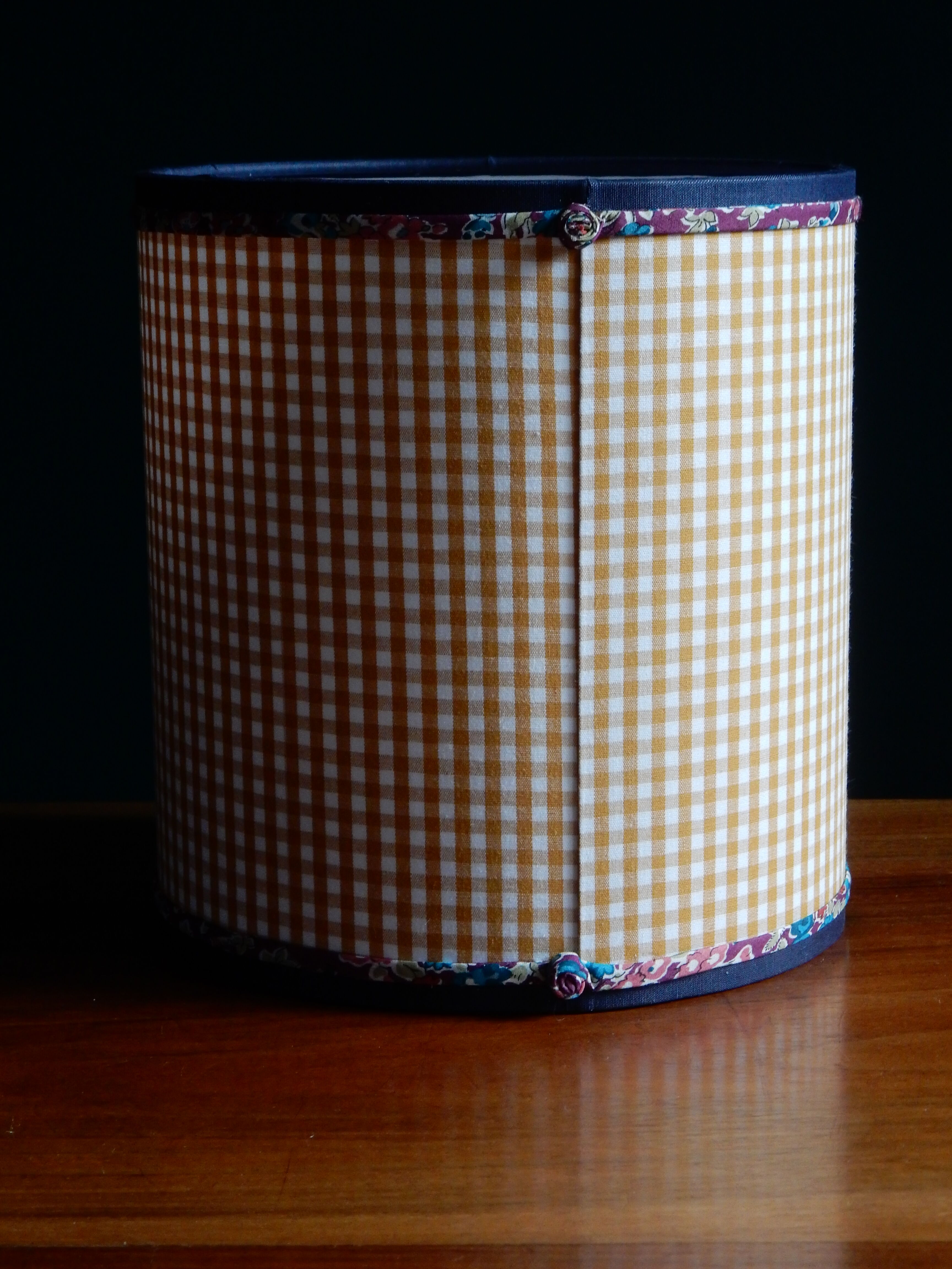 Cylindrical lampshade gingham fabric and liberty
