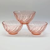 3 vintage pink glass bowls, rosaline arcoroc france
