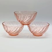 3 vintage pink glass bowls, rosaline arcoroc france