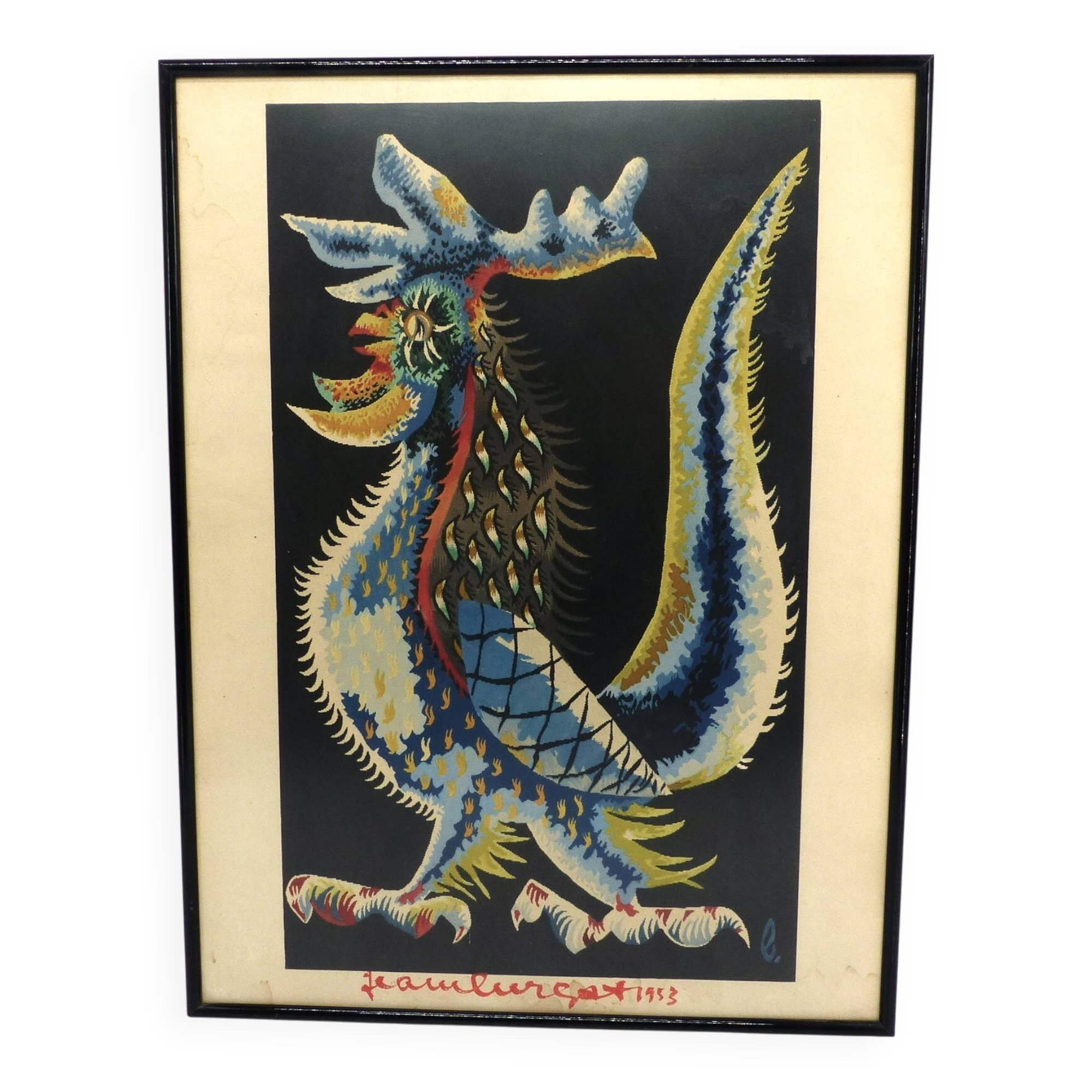 Original hand-signed lithograph, Jean Lurçat, "Stylized Rooster", 1953