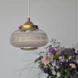 Suspension globe in frosted glass with golden edges