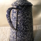 Cafetière verseuse ancienne en tôle émaillée bleu blanc