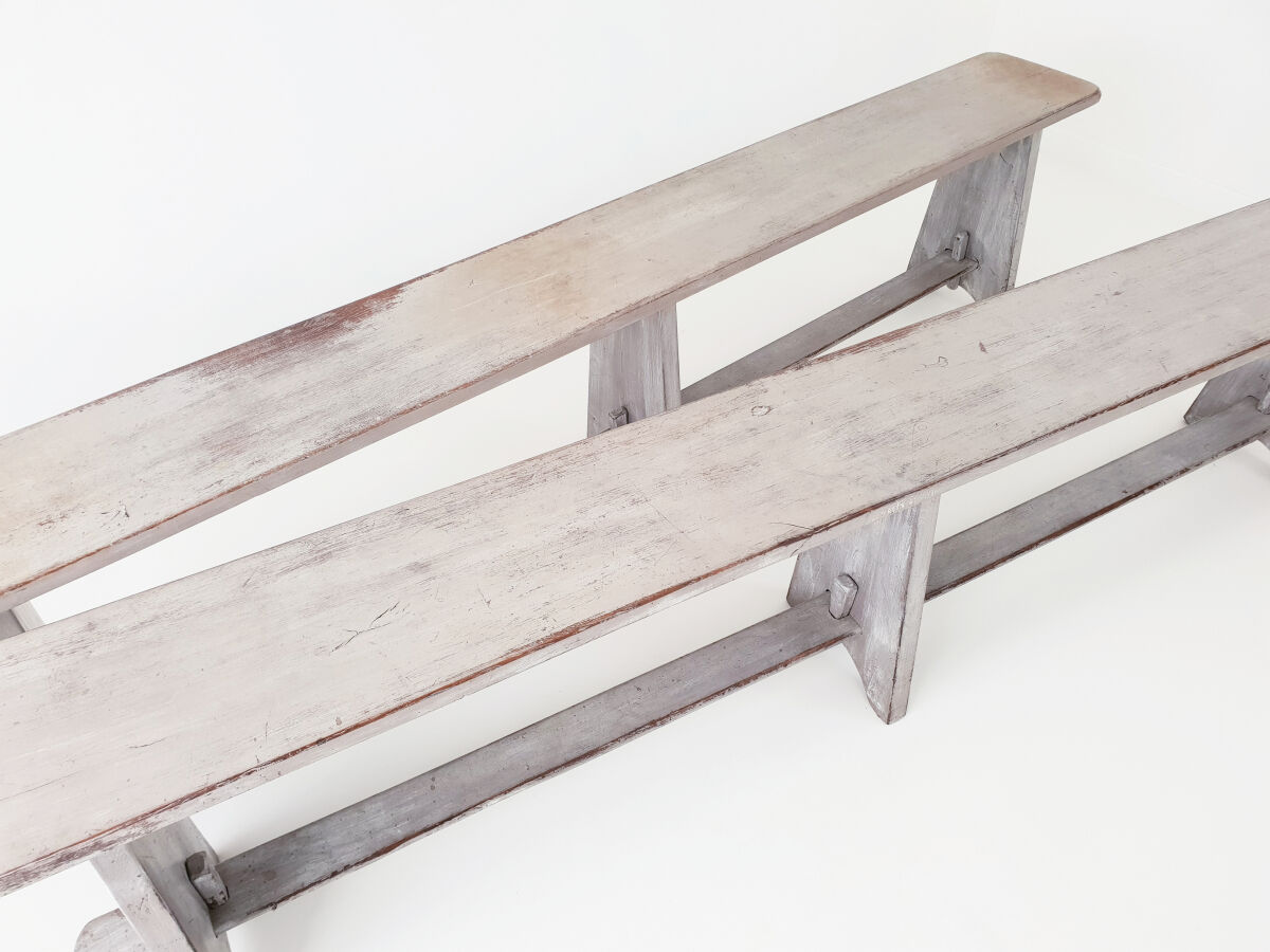 Pair of benches gray weathered oak farm