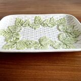 French Barbotine Majolica Serving Platter with Vine Leaf and Basket Weave Motif