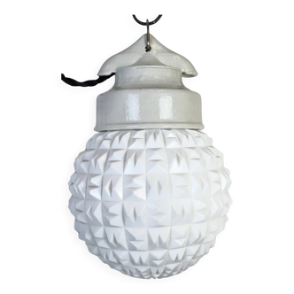 Vintage White Porcelain Pendant Light, 1970s