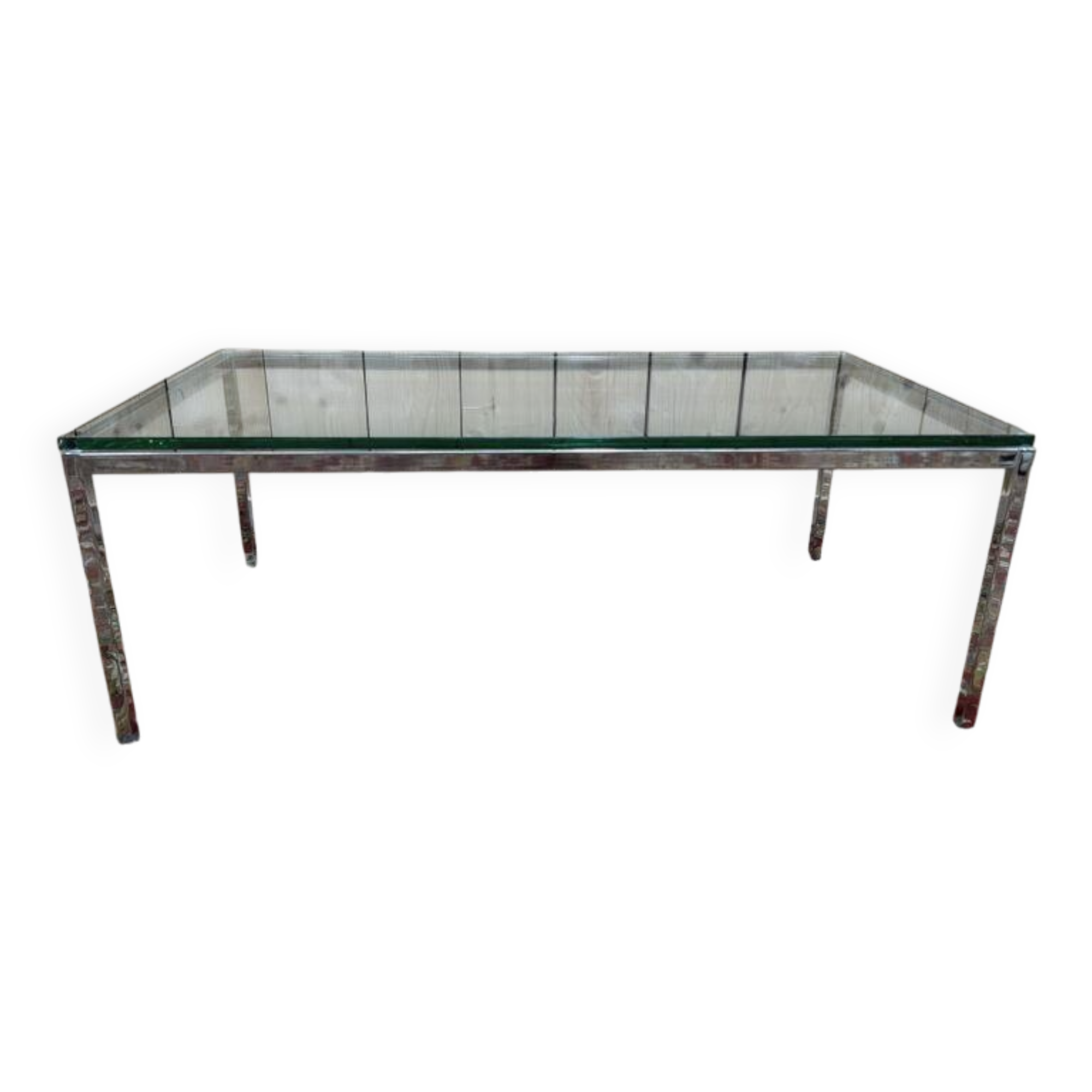 Table basse en métal chromé et verre 1970